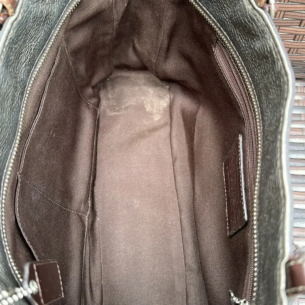 Elegant Coach Metallic Tote Bag with brown leather handles. Pre-loved.
